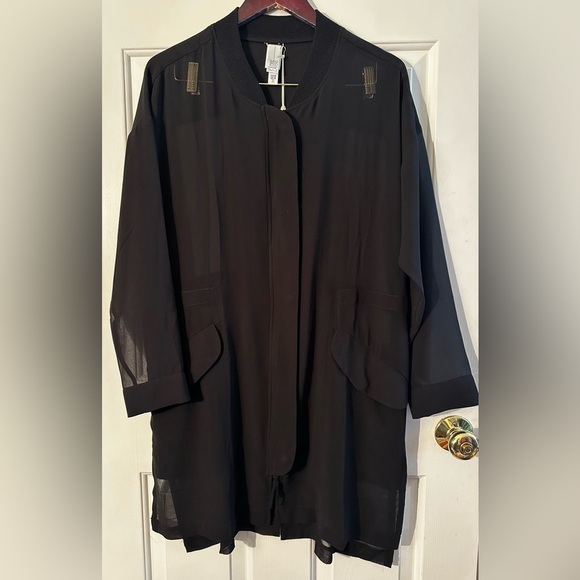 NWT WYNNE LAYERS Medium Black Sheer Long Zippered Tunic Jacket Pocket Hidden Zip - Picture 1 of 16